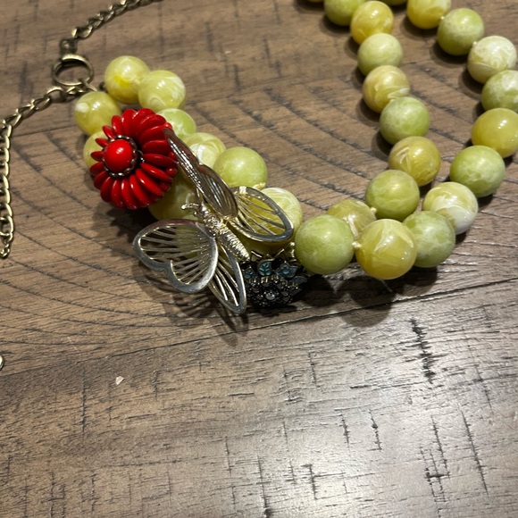 Butterfly Charm Beaded Necklace - Red and Yellow - Picture 1 of 4